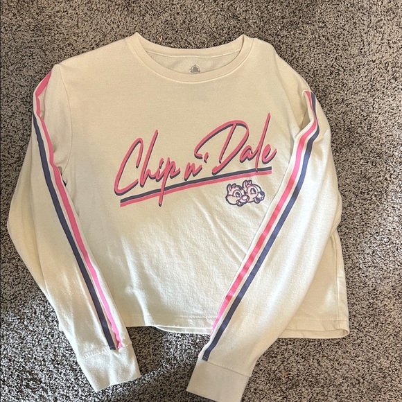 Chip n' Dale Graphic Crewneck Sweatshirt - Cream with Pink/Blue Print - Picture 4 of 5